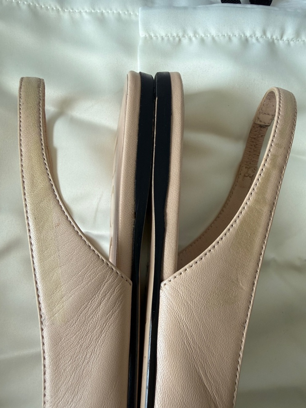 Gucci Blush Leather Pointed Slingback Flat Mules with Gold Double G - Picture 9 of 11